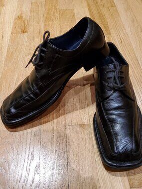 CARLO PRADI BLACK LEATHER DRESS DERBY SHOES MEN'S SIZE 10M